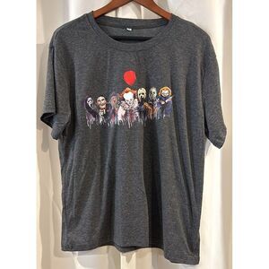 Horror Movie‎ Characters Themed T-Shirt Men's XL Short Sleeve Gray